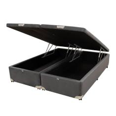 Cama Box Baú Castor Casal Bi Partido Vellus Cinza 138x188x35cm