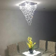 Lustre De Cristal Para Sala, Base De Inox Polido 42x42cm, Altura 80cm 