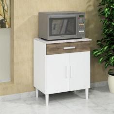 Balcão Armário Organizador Microondas Simples Cozinha Branco/Rústico -