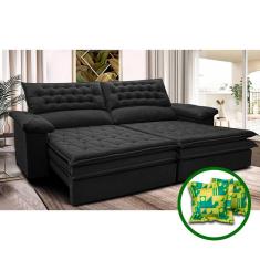 Sofá Retrátil E Reclinável 2,32m Molas Ensacadas Cama Inbox Alemanha De Viscoelástico Velusoft Preto