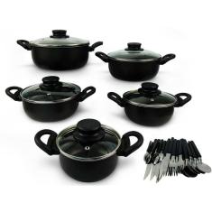 Conjunto Caçarola 5 Peças Antiaderente Tampa De Vidro