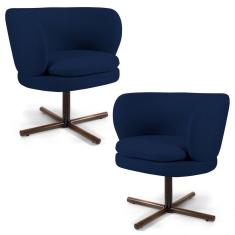 Kit 2 Poltronas Decorativas Melissa Base Xis Giratória Veludo C-304 Azul Marinho - Domi