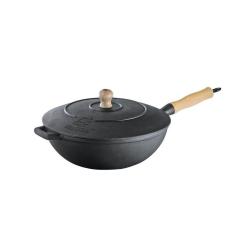 Panela Frigideira Wok Em Ferro Fundido Com Tampa 4,4 Litros 28 Cm