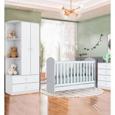 Quarto de Bebê Compacto com Berço e Guarda Roupa Sonho Encantado Espresso Móveis Branco