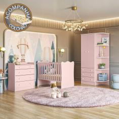 Quarto de Bebê Doce Sonho Completo Qmovi Rosa Acetinado + Colchão Gazin