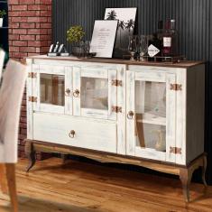 Balcão Rústico Madeira Maciça 3 Portas Vidro Branco Garapa D125 Denk