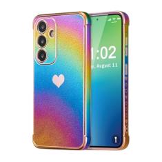 ZTOFERA Capa para Samsung Galaxy S23 FE de 6,4 polegadas, linda capa colorida com borda de revestimento iridescente com padrão de corações de amor, proteção de lente de câmera à prova de choque para