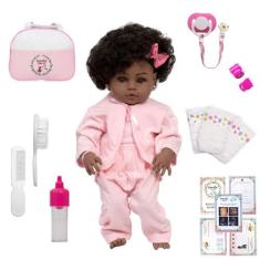 Boneca Reborn Menina Realista Negra Saída de Banho Completa - Cegonha 