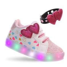 Tênis Criança Com Led Luz Coração Infantil Feminina Menina Vem Com Pul