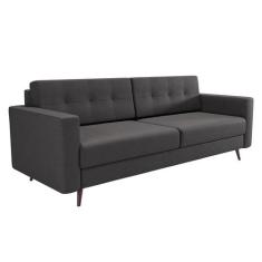 Sofá 3 Lugares Pé Palito Living Linho Cotton Grafite 180 cm - Mobly