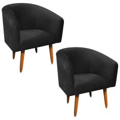 Kit 02 Poltronas Stella Veludo Preto Castanho