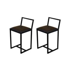 Kit 2 Banqueta Baixa Para Cozinha Preta Industrial Assento Estofado - 