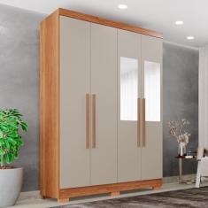 Guarda-roupa Casal com Espelho 4 Portas 2 Gavetas França Cinamomo/Off-White