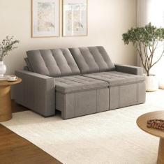 Sofá Cama Retrátil e Reclinável 3 Lugares 220cm em Linho Palmeira Cabe