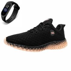 Tenis Feminino Esporte  de Amarrar Academia Ortopêdico + Relógio - Gmm