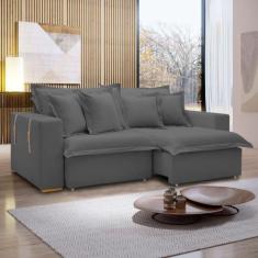 Sofá Cama 2,20m Retrátil Reclinável Veludo Cinza Arizona - Celflex