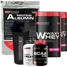 Kit 2x Whey Waxy Whey 900g + BCAA 100g + Creatina 100g + Albumina 500g + Coq - Bodybuilders-Unissex