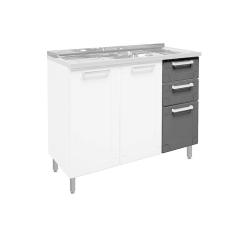 Balcão De Cozinha Gabinete C-pia Múltipla 6015 3 Portas E 2 Gavetas 105cm Branco-preto - Bertolini