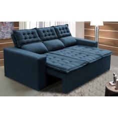 Sofá 3 Lugares Retrátil e Reclinável Cama Inbox Slim 2,00m Velusoft Azul