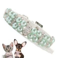 Coleira de gato de pérola verde, colar de cachorro com pérolas brilhantes de cristal extravagante colar de filhote de cachorro de luxo com contas diamante menina joia para animais de estimação PPS XS