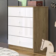 Cômoda Infantil Labirinto 4 Gavetas Branco/Marrom - Henn, Branco, 20kg