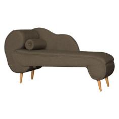 Recamier Decorativo Divã Melissa Lado Direito Linho Marrom Pés Madeira