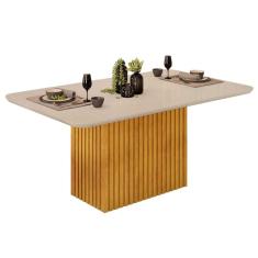 Mesa p/ Cozinha Canes c/ Tampo Madeirado c/ Vidro Curvo 170x90cm Cedro/Off White - DJ Móveis