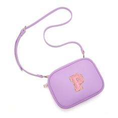 Viverte Bolsa infantil para meninas, bolsa transversal de couro sintético com inicial para meninas, presentes de aniversário personalizados, Lavanda