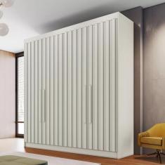 Guarda Roupa Solteiro Ripado 4 Portas 3 Gavetas - Potente-Off White - Móveis Europa