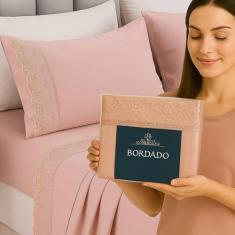 Jogo De Lençol King 4 Peças Bordado Renda 3d Microfibra Toque Acetinad