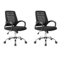 Conjunto com 2 Cadeiras de Escritório Secretária Giratórias Light Pret