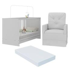 Berço 3 em 1 com Colchão e Poltrona Amamentação Multimóveis Mp4150 Branco