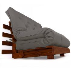Sofá Cama Casal Futon Tokio Cinza Madeira Maciça Cor Imbuia