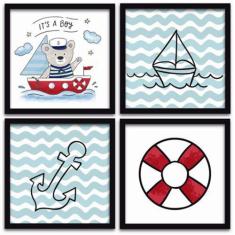 Conjunto Quadros Decorativos Infantil 4 pçs 20x20 Marinheiro - SHD  So