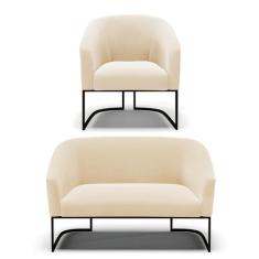 Sofá Namoradeira e Poltrona Base Industrial Preto Stella Suede Bege D0