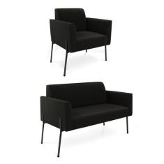 Sofá Namoradeira e Poltrona Pé de Ferro Preto Marisa Suede Preto - DRo