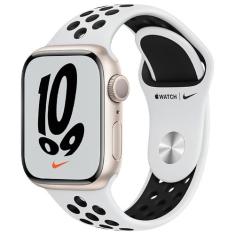 Apple Watch Nike Series 7 (GPS, 41mm) - Caixa de Alumínio Estelar - Pulseira Esportiva Nike Platina/Preta