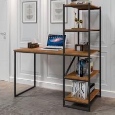Mesa Industrial para Escritório com Prateleira Frist Preto e Canela