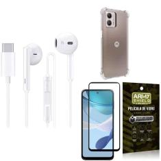 Capinha Moto G53 + Fone De Ouvido Tipo C + Película 3D