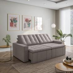 Sofá Cama Retrátil e Reclinável 3 Lugares 220cm em Linho com Molas e Braço Reto Palmeira Cabecasa Ma Marrom