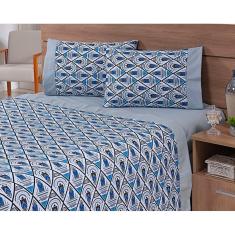 Jogo Lençol 4 Peças Cama Viúva 2,03mx1,20mx35cm 100% Algodão 200 Fios Ponto Palito Losangos Cinza