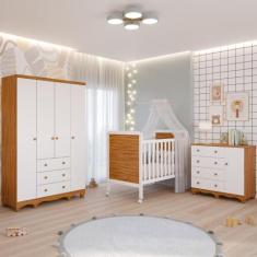 Quarto Bebê Completo Berço Americano Cloe 2 em 1 Guarda Roupas 4 Porta