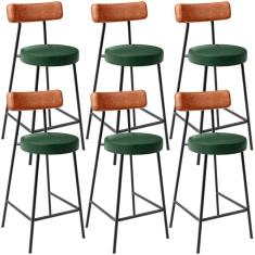 Kit 06 Banquetas Baixa Cozinha Sala Jantar Bancada Milão L02 Couríssimo Camel Verde - Lyam Decor