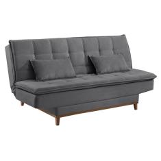 Sofá-Cama Casal 3 Lugares Luna Veludo Base e Pés de Madeira Cinza