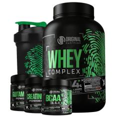 Kit On Whey Complex + Bcaa + Gluta + Creatina + Shaker-Unissex
