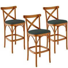 Kit 03 Banquetas Altas Cozinha Bancada Bar Sala Jantar Estofada Ávila L02 Suede Verde Musgo - Lyam