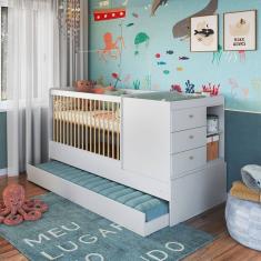 Berço Bebê Multifuncional 3 Gavetas com Cama Auxiliar Branco - Completa Móveis