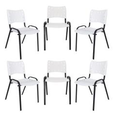 Kit 6 Cadeiras Iso Para Escola Escritório Comércio Branca Base Preta