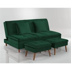 Sofá Cama Vegas Com 2 Puffs Talento Móveis Verde