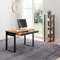 Conjunto Home Office Industrial Escrivaninha com 1 Gaveta e 1 Estante com 5 Prateleiras Dalla Costa Freijó/preto